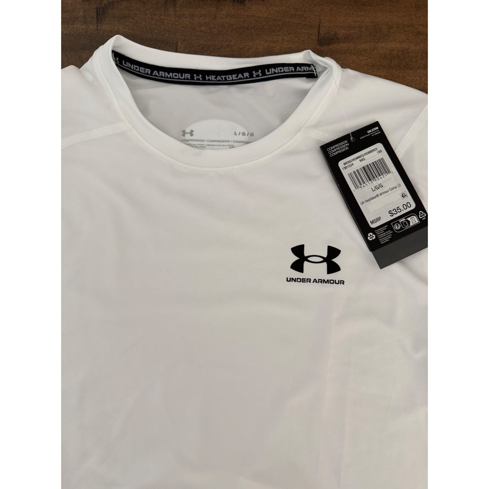 Under Armour Mens HeatGear Armour Compression Long Sleeve Shirt White  L - Picture 2 of 6